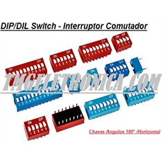 Chave DIP Switch - Lista de 2VIAS até 12Vias, Interruptor DIP Switch, Interruptor Comutador, Slide Type DIP Switches - Terminais ângulos 90° ou 180° - Chave DIP Switch / Interruptor DIP Switch, Interruptor Comutador